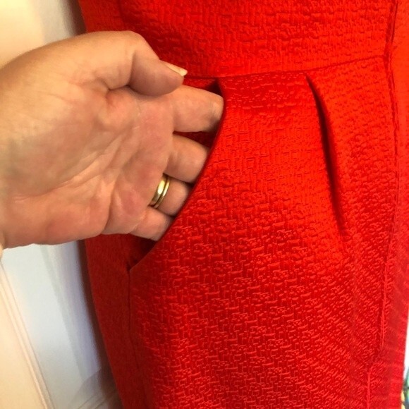 Tory Burch Size 10 Red Blood Orange Silk Blend Structured Front Zipper Dress - Picture 8 of 16